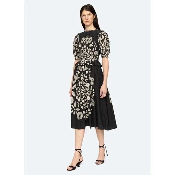 Sea New York Thea Midi Dress Smocked Tie Dye Printed Puff Sleeve XXS-00 280231 - Picture 3 of 13
